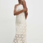 Model Nou de rochie culoarea bej, midi, drept