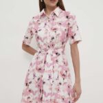 Model Nou de rochie in bumbac culoarea roz, ini, evazati
