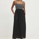 Model Nou de rochie in bumbac culoareinegru, maxi, evazati