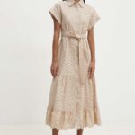 Model Nou de rochie in bumbac culoarea bej, midi, drept
