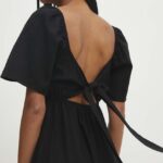 Model Nou de rochie diin culoareinegru, midi, evazati