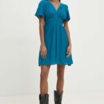 Model Nou de rochie culoarea turcoaz, ini, evazati