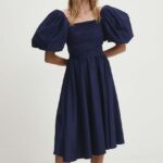 Model Nou de rochie culoarea albastru main, ini, evazati