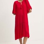 Model Nou de rochie culoarea rosu, midi, evazati