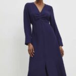 Model Nou de rochie culoarea albastru main, midi, drept