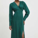 Model Nou de rochie culoarea verde, midi, drept