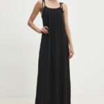 Model Nou de rochie in bumbac culoareinegru, maxi, evazati