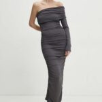 Model Nou de rochie culoarea gri, maxi, mulata