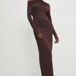 Model Nou de rochie culoarea maro, ini, mulata