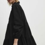 Model Nou de rochie in bumbac culoareinegru, ini, evazati