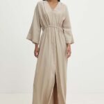 Model Nou de rochie culoarea bej, maxi, oversize