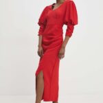 Model Nou de rochie culoarea rosu, maxi, drept