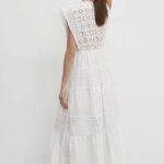 Model Nou de rochie in bumbac culoarea alb, maxi, evazati
