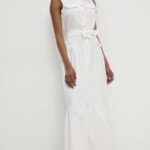 Model Nou de rochie culoarea alb, maxi, evazati