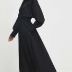 Model Nou de rochie in bumbac culoareinegru, maxi, evazati