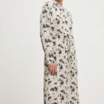 Model Nou de rochie culoarea bej, midi, drept