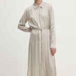 Model Nou de rochie culoarea bej, maxi, drept