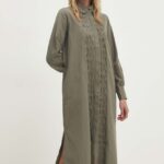 Model Nou de rochie in bumbac culoarea verde, midi, oversize