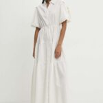 Model Nou de rochie in bumbac culoarea alb, maxi, evazati