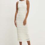 Model Nou de rochie culoarea bej, midi, mulata