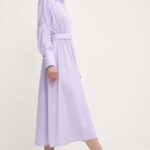 Model Nou de rochie in bumbac culoarea violet, midi, evazati