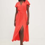 Model Nou de rochie culoarea portoctiu, midi, drept