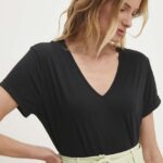Answear Lab tricou din in culoarea negru