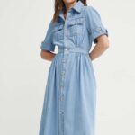 Model Nou de rochie jins midi, evazati