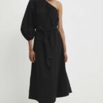 Model Nou de rochie in bumbac culoareinegru, maxi, evazati