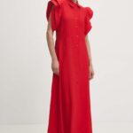 Model Nou de rochie culoarea rosu, maxi, evazati