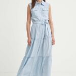 Model Nou de rochie jins maxi, evazati
