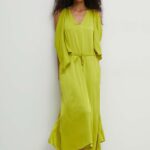 Model Nou de rochie culoarea verde, maxi, evazati