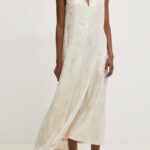 Model Nou de rochie culoarea bej, midi, drept