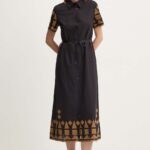 Model Nou de rochie in bumbac culoareinegru, midi, evazati