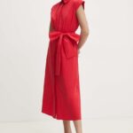 Model Nou de rochie culoarea rosu, midi, evazati