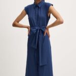Model Nou de rochie culoarea albastru main, midi, evazati