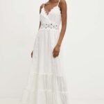 Model Nou de rochie in bumbac culoarea alb, maxi, evazati