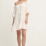 Model Nou de rochie in bumbac culoarea bej, ini, evazati
