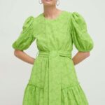 Sitin Heach rochie in bumbac culoarea verde, ini, evazati