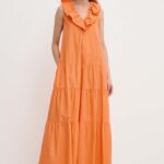 Sitin Heach rochie in bumbac culoarea portoctiu, maxi, evazati