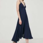 Sitin Heach rochie culoarea albastru main, midi, evazati