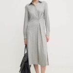 Livina inti rochie de ca??mir culoarea gri, midi, drept, Fin25