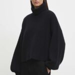 Gestuz pulover femei, culoarea negru, cu guler, 10909324