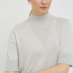 G-Star Raw pulover de bumbac femei, culoarea gri, light, cu guler