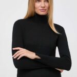 BOSS pulover de lana femei, culoarea negru, light, cu guler