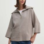Joseph Ribkoff pulover femei, culoarea bej, light, cu guler, 243954