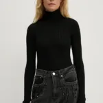 Herskind pulover de lana Bob femei, culoarea negru, light, cu guler, 5311825