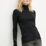 MM6 Maison Margiela pulover de lana femei, culoarea negru, light, cu guler, S62HA0087.M13070