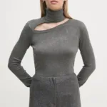 Gaudi pulover femei, culoarea gri, cu guler, 421BD53013