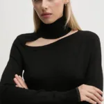 Gaudi pulover femei, culoarea negru, cu guler, 421BD53013